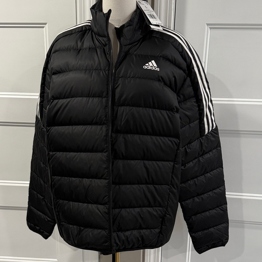 Adidas Black Quilted Jacket with White Stripes